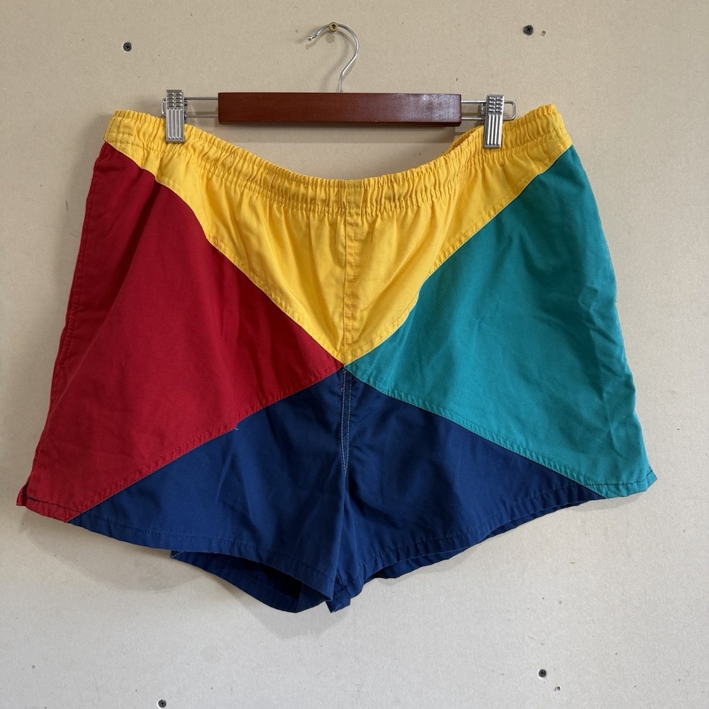 Vintage 90s Trend Basics Colorblock Shorts Men's XL Geometric Primary Colors